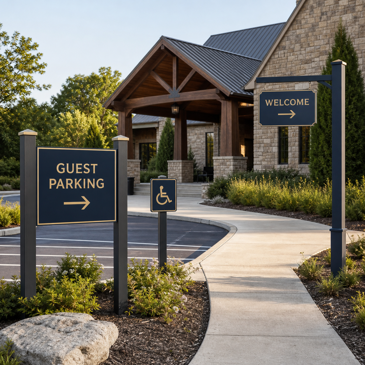 Coordinated church guest parking and welcome directional signs