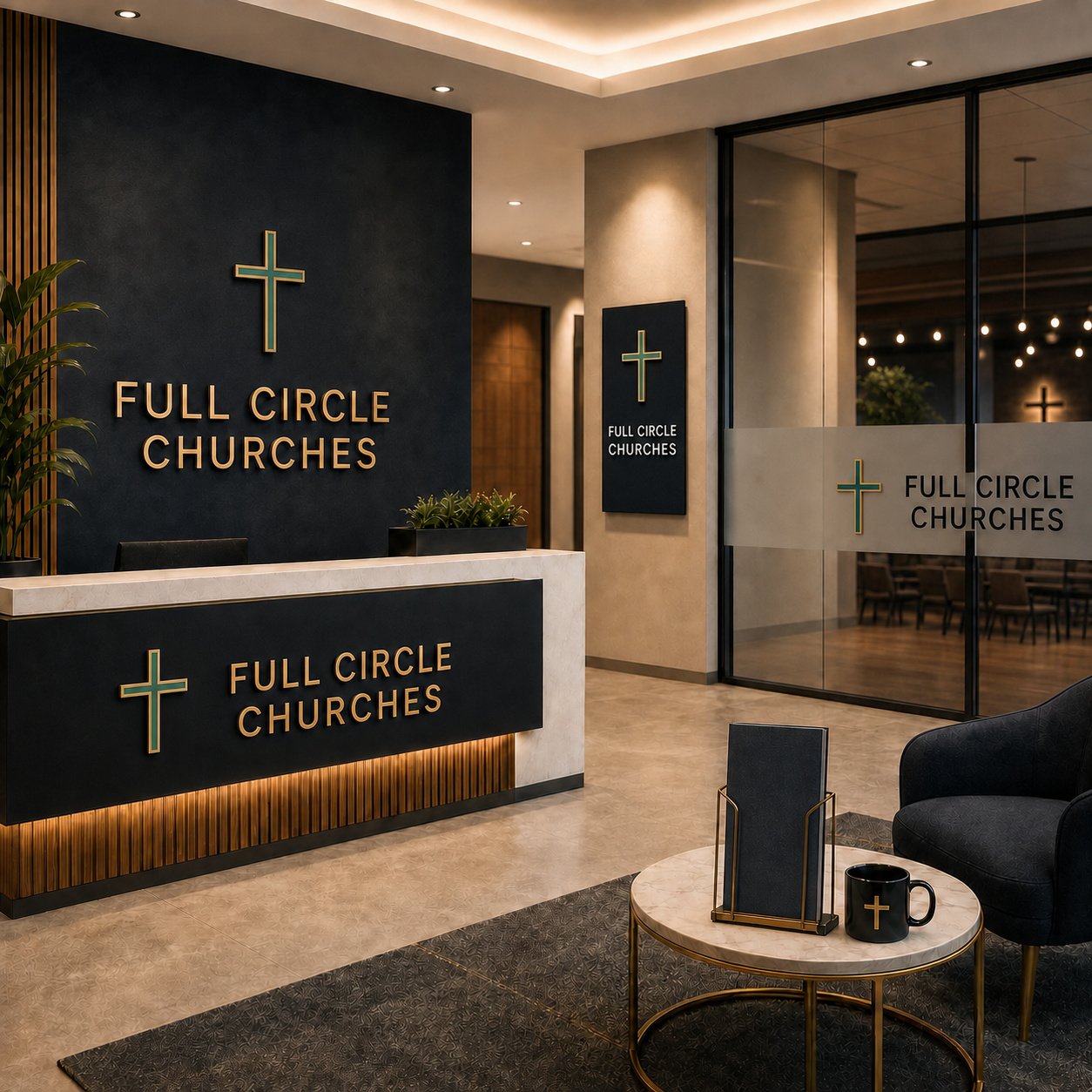 Coordinated Full Circle Churches branded ministry environment