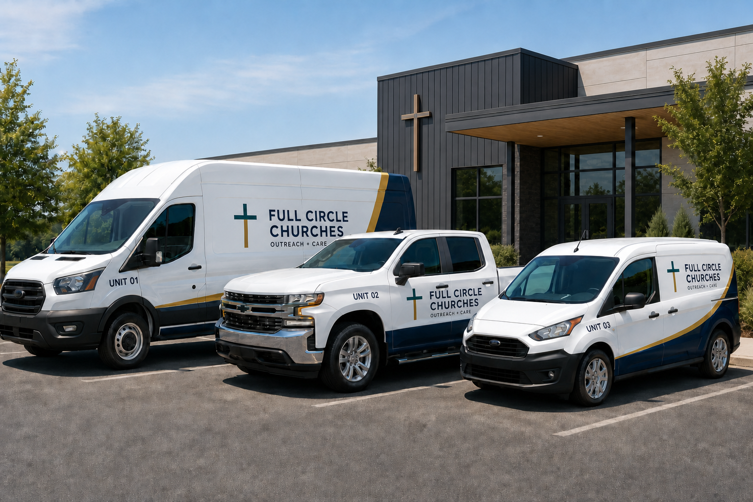 Three Full Circle Churches outreach and care fleet vehicles
