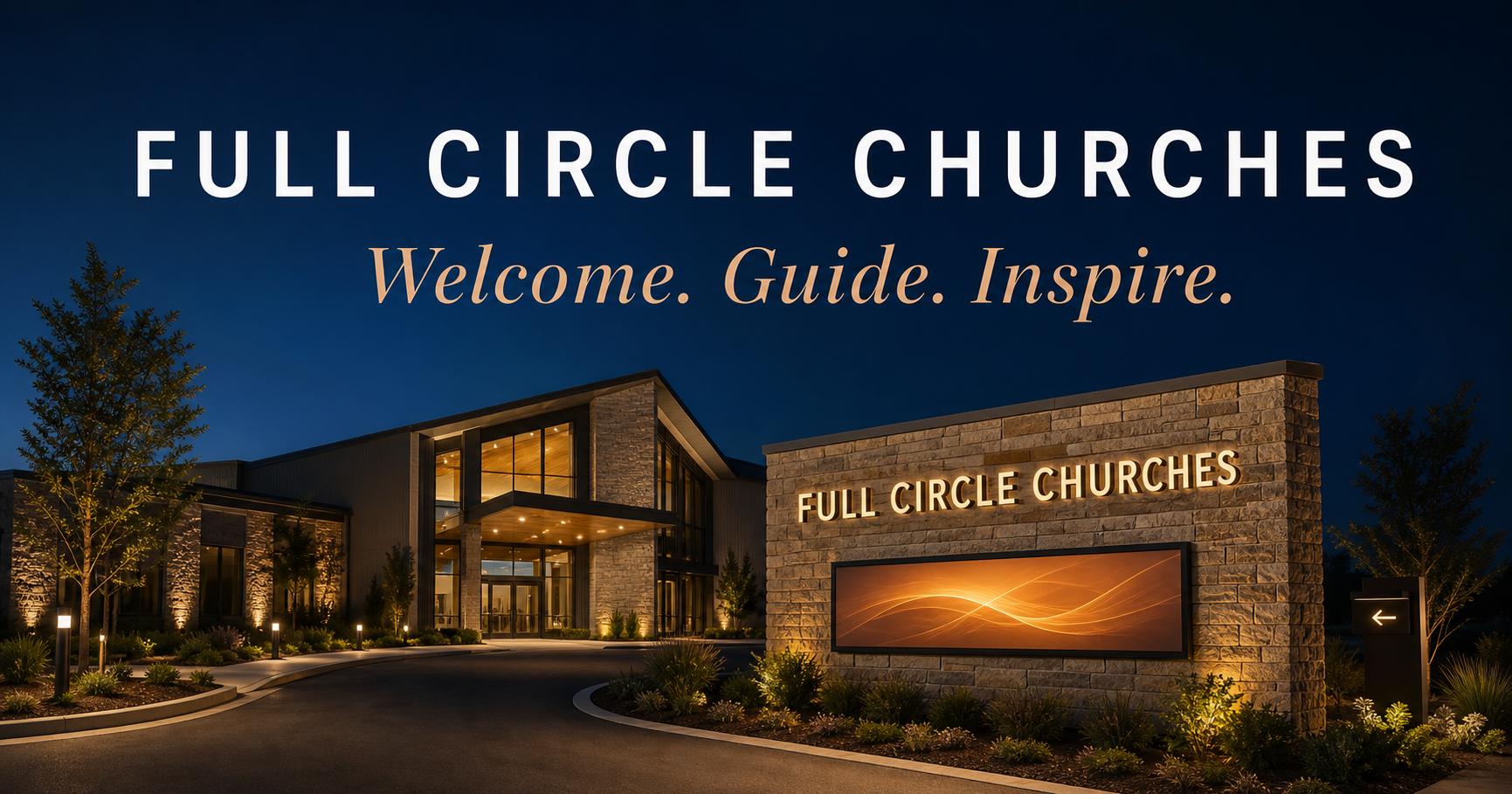 A welcoming church campus with a custom illuminated monument sign